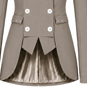 Blazer de mujer personalizado color taupe, doble botonadura, corte ajustado, manga larga, formal, para oficina, traje a medida con pechera personalizada - Product Image 5