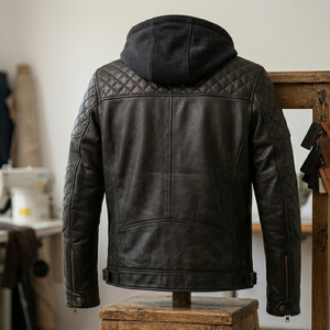 Chaqueta de Cuero Genuino para Hombre, Transpirable, Resistente al Viento, con Cierre Frontal, Cuello Camisero, Informal, para Montar al Aire Libre, Chaqueta de Invierno Personalizable - Product Image 4