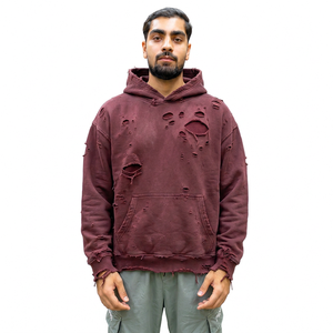 Sudadera con Capucha Extra Grande para Hombre, Beige, Algodón, Felpa Francesa, Diseño de Bolsillo Desgarrado, Colores Personalizados, Ropa de Invierno Ecológica - Product Image 3