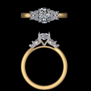 Anillo de compromiso con diamante de corte ovalado en oro amarillo de 14kt/18kt, 1.30 quilates, con múltiples piedras, joyería nupcial, regalo para ella, San Valentín - Product Image 1