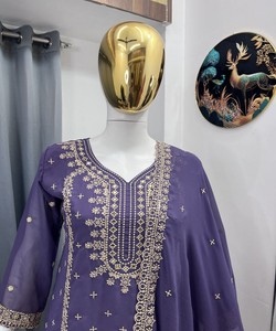 Pakistani Women <b>Kurti</b> Sharara Dupatta Set Premium Fancy Ethnic Wear Boutique Fashion Collection dubai style 81038 AC-7084 7094 - Product Image 2