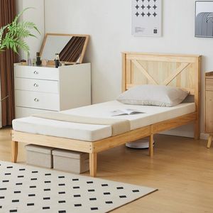 Twin Size Solid Wood <b>Platform</b> <b>Bed</b> <b>Frame</b> Hand Carved Headboard Natural Design for Farmhouse Rustic Soft Poster Sleigh Canopy - Product Image 5