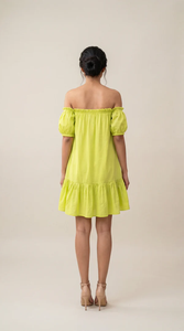 Mini-robe légère vert citron en rayonne pour femme, robe courte décontractée d'été, confortable pour le quotidien, fournisseur en gros - Product Image 5