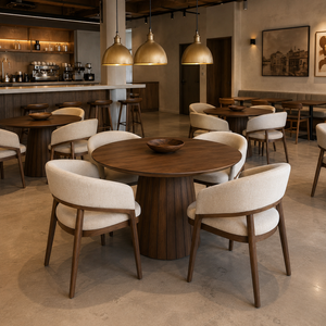 Custom <b>Solid</b> <b>Wood</b> <b>Round</b> <b>Dining</b> <b>Table</b> Set with Upholstered Chairs Modern Luxury Restaurant Cafe Hotel Home <b>Dining</b> Furniture - Product Image 2