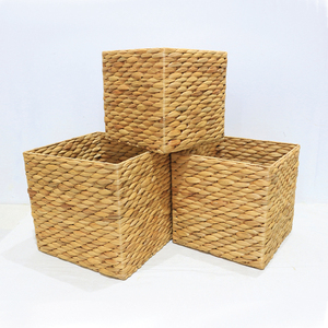 Water Hyacinth Rustic <b>Square</b> Storage <b>Basket</b> Set Handwoven Durable Eco-friendly For Organization - Product Image 1