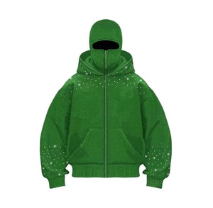 Cagoule à capuche Y2K pour homme avec logo personnalisé OEM, double fermeture éclair, masque de ski, applique en strass, polaire épaisse en coton, grandes tailles - Product Image 1