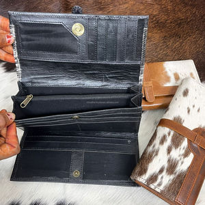 New Real Genuine Leather Hair-on Cowhide <b>Wallet</b> Women's Long Clutch <b>RFID</b> Blocking Purse Card Holder Zipper Coin Pocket <b>Wallet</b> - Product Image 6