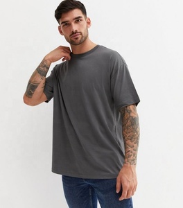 T-shirt à col rond surdimensionné pour homme, manches courtes, couleur unie, coupe décontractée, 100% coton jersey tricoté, design col rond - Product Image 1