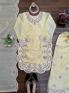 New Designer Punjabi Women Wear Indian <b>Kurti</b> Pant Dupatta Set Salwar Kameez Set <b>Kurti</b> Pant Dupatta Set Wholesale Price - Product Image 4