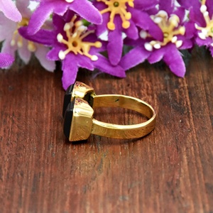 Black Onyx Open <b>Ring</b> Gold Adjustable Band Minimalist <b>Statement</b> <b>Ring</b> Handmade Gift for Her - Product Image 3
