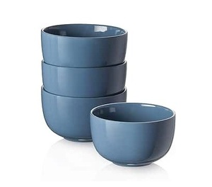 Juego de Cuatro Tazones de Cerámica Azules, Diseño Minimalista, Acabado Pulido, Apilables, Forma Redonda, para Servir Alimentos, Uso Doméstico - Product Image 1