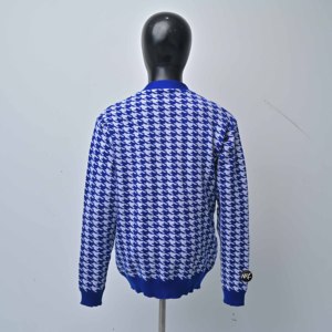 Cárdigan de punto para mujer al por mayor, azul y blanco, con estampado de pata de gallo, cuello en V, manga larga, informal, para otoño, 100% acrílico, con bolsillos, de un solo botón. - Product Image 6