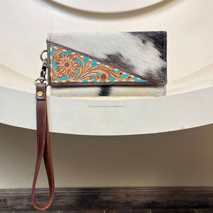 กระเป๋าสตางค์หนังแบบพรีเมี่ยมทำมือสำหรับสุภาพสตรีหนังวัวแท้คลัทช์พับสามทบอเนกประสงค์ - Product Image 4