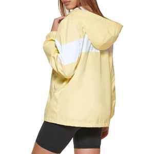 Yellow Windbreaker WomenJacket White Color Block Sporty Coat <b>Ladies</b> Fashion Hooded Outerwear Casual Zip Up Athletic Top - Product Image 2