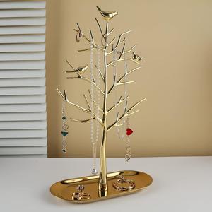 Soporte organizador de joyas con ganchos en forma de rama, bandeja incorporada, soporte antienredos para collares, exhibición elegante para pendientes, anillos y pulseras - Product Image 1