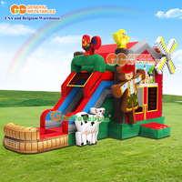 Château gonflable commercial à thème ferme, combiné humide/sec, avec toboggan, grand château gonflable pour location de fêtes d'enfants