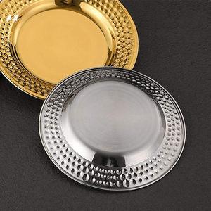 Stainless Steel Round Platter Hammered Design Creative Dessert Serving Tray Elegant Snacks Display for Parties Events <b>Decorative</b> - Product Image 5