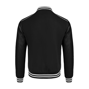 Chaqueta Varsity para Hombre, Talla Grande, Negra, Poliéster, Casual, Otoño, Corte Regular, Cuello Camisero, Cierre de Botones, Color Sólido - Product Image 2