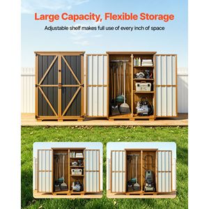 Caseta de Almacenamiento para Exteriores de 46.06" X 62.99", Caseta de Madera y Metal para Herramientas de Jardín con Puertas con Cerradura, Techo Inclinado Impermeable - Product Image 5