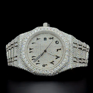 Montre de luxe personnalisée entièrement sertie de diamants Moissanite pour homme, bracelet en acier inoxydable, cadran classique avec date, affichage analogique, verre, cadeau - Product Image 1