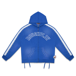 Sudadera con capucha y cremallera ROUGHPLAY morada para hombre, estilo oversize, streetwear, OEM, diseño con bolsillo de felpa francesa, para otoño e invierno, venta al por mayor - Product Image 4