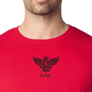 T-shirt décontracté pour homme en jersey polyester/coton rouge à col rond, avec logo frontal, manches courtes, coupe classique, doux, respirant et à séchage rapide - Product Image 6