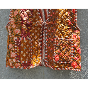 เสื้อแจ็คเก็ตผ้าฝ้ายเย็บมือลายดอกไม้สไตล์วินเทจสำหรับผู้หญิง ตกแต่งด้วยผ้าลายทางแบบแพทช์เวิร์ค น้ำหนักเบา สไตล์โบฮีเมียน เหมาะสำหรับใส่ในฤดูร้อน เป็นของขวัญสำหรับเธอ - Product Image 5