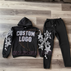 Denimes Men's 100% Cotton Pullover Hoodie High Quality Puff Printing Tears Sweatshirts Streetwear <b>Tracksuits</b> for Autumn - Product Image 2
