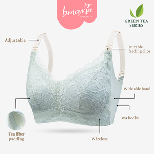 XL Cup Everyday Antibacterial Solid Maternity Nursing Bra 2-Tone Green Tea Lace Wire-Free Padded Plus Size Panties <b>Set</b> - Product Image 4