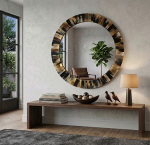 Espejo de Pared Redondo con Diseño de Guijarros, Espejo Decorativo para Baño, Dormitorio, Sala de Estar, Moderno |   Elegante Soporte de Pared para el Hogar de 24 Pulgadas - Product Image 4