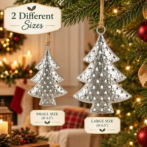 Ornement de Noël rustique en métal argenté texturé à suspendre, décoration de maison pour les fêtes - Product Image 4