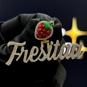 Personalized Hiphop Script <b>Name</b> Pendant 925 Sterling Silver VVS Moissanite Strawberry Bail Letter <b>Necklace</b> 18K Gold HIPHOP - Product Image 6