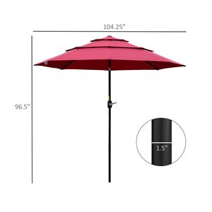 Ombrellone da Giardino Rosso Vino a 3 Livelli da 2,7 m in Poliestere per Esterni con Manovella e Pulsante di Inclinazione per Cortile e Palestra - Product Image 3