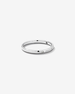 Anillo de compromiso minimalista con diamante cultivado en laboratorio, engaste de bisel con diamante de acento, regalo de moda, oro blanco de 10K, anillo de boda apilable para mujer, joyería fina - Product Image 4