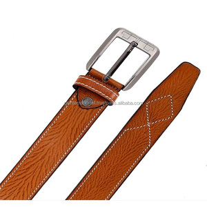 Ceinture décontractée en cuir de qualité supérieure, design texturé, couture fantaisie, pour homme, avec boucle élégante en laiton nickelé - Product Image 6