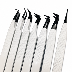 Custom Luxury <b>White</b> Handle Curved Precision Tweezers Set with Stainless Steel Durable & Eco-Friendly for Eyebrow Use - Product Image 1