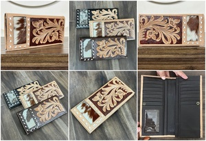 Factory Custom Logo RFID Blocking Tooled Genuine Leather Floral Design Bifold Wallets Credit <b>Card</b> <b>Holder</b> Long Wallet for Men's - Product Image 3