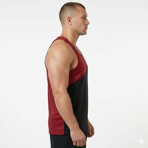 Men's Sleeveless Fitness Activewear Shirt Color <b>Block</b> Gym Muscle Tank Top Men's Panel Muscle Vest Premium Gym Activewear - Product Image 4