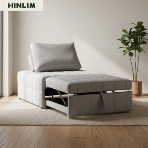 Canapé-lit une place en tissu style Mid-Century Modern avec fonction extensible, dossier coussin sans accoudoirs, pieds en métal, rembourrage en mousse pour salon - Product Image 2