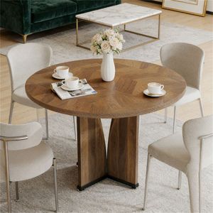 Tavolo da Pranzo Rotondo Stile Fattoria per Cucina e Soggiorno per Uso Quotidiano - Product Image 1