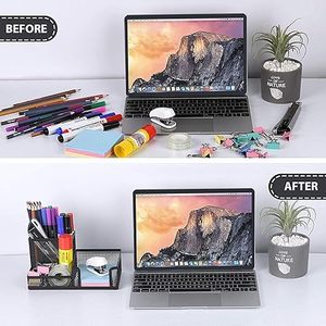 Metal Desk Organizer Square Pen Holder With Mesh Compartment Storage <b>Tray</b> For Office Supplies And Stationery Items - Product Image 2