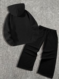 Ensemble survêtement homme noir oversize avec sweat à capuche et pantalon large en molleton de coton – Tenue décontractée premium deux pièces style streetwear - Product Image 2