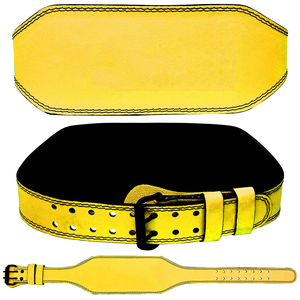 Cinturón de Levantamiento de Pesas Acolchado de Cuero Vacuno Amarillo, Transpirable y Resistente, con Protección Profesional para Uso Unisex - Product Image 1