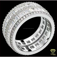 Bague pour homme en argent sterling 925 avec diamant moissanite et larges bandes de pierres superposées, finition dorée, bijoux en gros