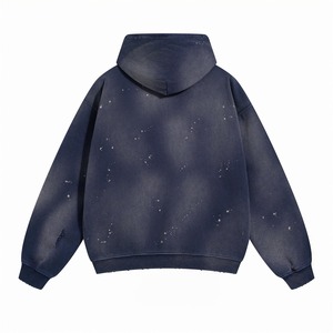เสื้อฮู้ดดี้สตรีทแวร์แบบย้อมสีเอซิดสำหรับผู้ชาย สีดำล้วน 470gsm ผ้าเฟรนช์เทอร์รี่ สไตล์วินเทจ ย้อมสีเอซิดแบบทำเก่า เสื้อฮู้ดดี้ผ้าฝ้ายสำหรับผู้ชาย - Product Image 6