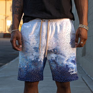 กางเกงขาสั้นแฟชั่นสตรีทประดับเพชรสำหรับผู้ชาย กางเกงวิ่งจ๊อกกิ้ง กางเกงขาสั้นผ้าฟลีซประดับเพชร กางเกงขาสั้นเอวยางยืดประดับเพชรสำหรับผู้ชาย - Product Image 6