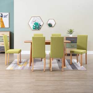 Set di 6 Sedie da Pranzo in Tessuto Verde con Gambe in Legno di Gomma per Uso Domestico o Ristorante - Product Image 1