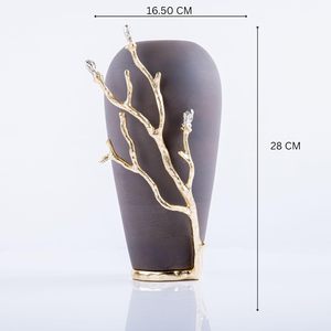 Vase à fleurs vintage en bois pour la maison et le bureau, pot long pour orchidées, base en métal doré à motif floral, design poli pour l'extérieur - Product Image 2