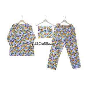 Conjunto de Pijama de Verano para Mujer con Estampado de Bloques, Ropa de Dormir Cómoda con Elegante Camisón - Product Image 3