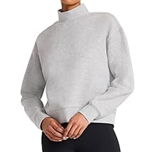 Haut décontracté ample à col montant en molleton polyester/coton pour femme, avec épaules tombantes, personnalisable avec logo imprimé, couleur unie - Product Image 1
